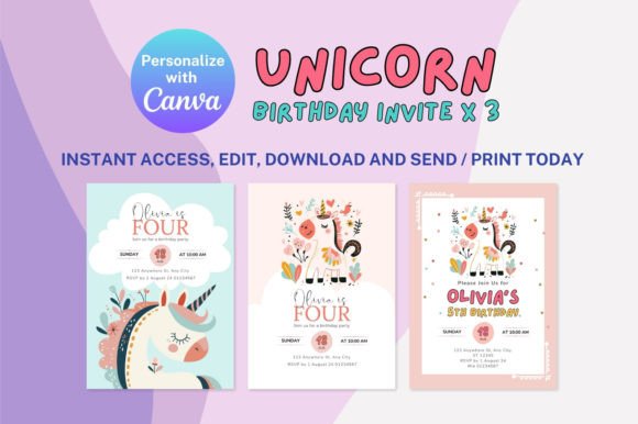 Canva Unicorn Birthday Invitation X 3: Instant Magic for Your Party